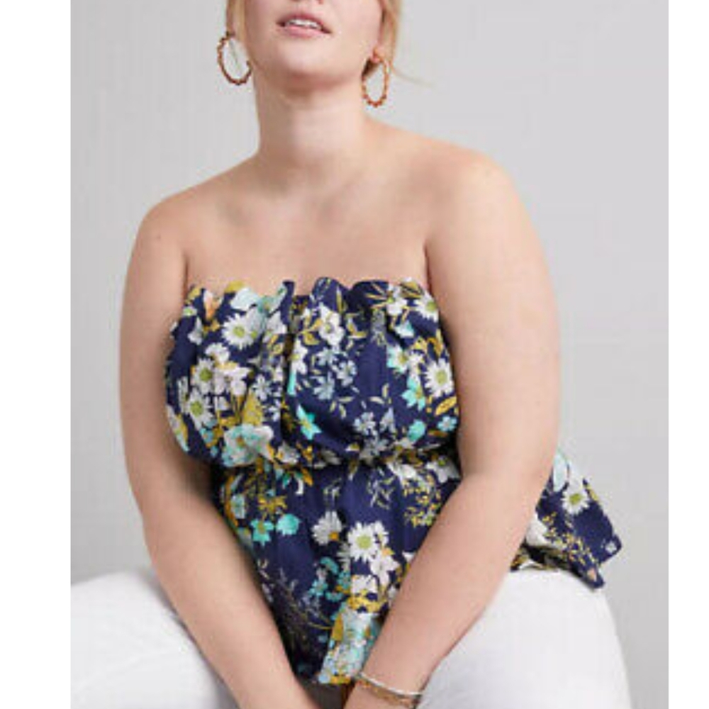 ANTHROPOLOGIE ruffled tube top peplum floral top size small petite
